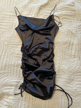 H&M Black Satin Ruched Slip Dress